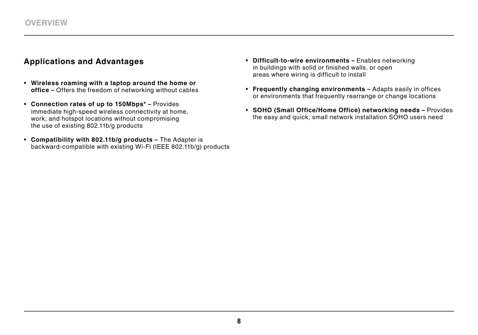 Applications and advantages | Belkin BASIC F7D1101 User Manual | Page 10 / 39