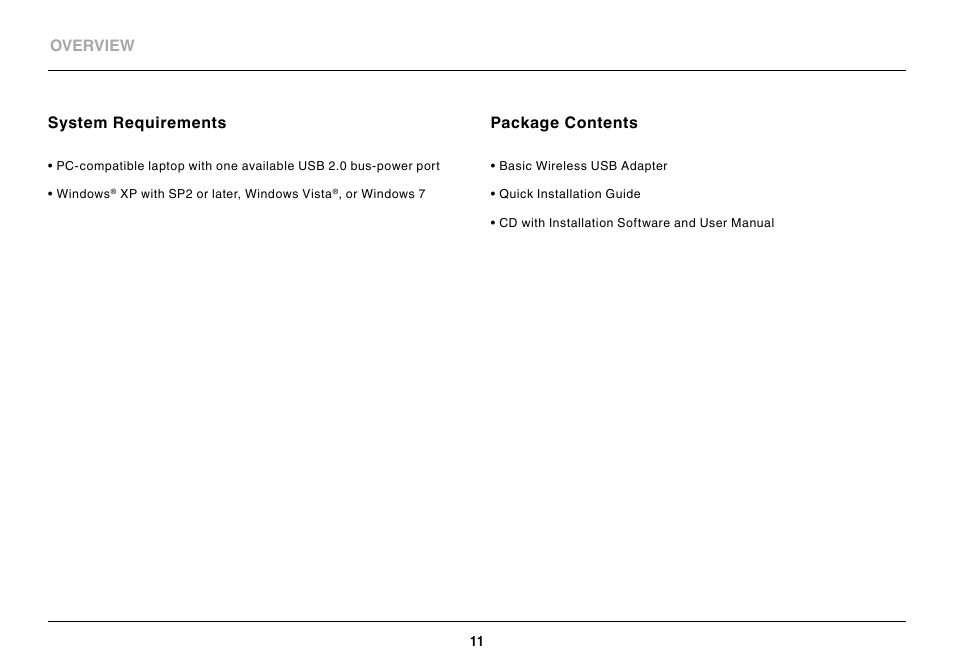 System requirements, Package contents | Belkin BASIC F7D1101 User Manual | Page 13 / 39