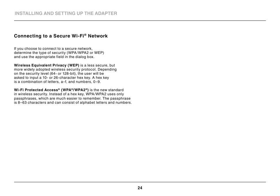 Connecting to a secure wi-fi® network, Connecting to a secure wi-fi, Network | Belkin BASIC F7D1101 User Manual | Page 26 / 39