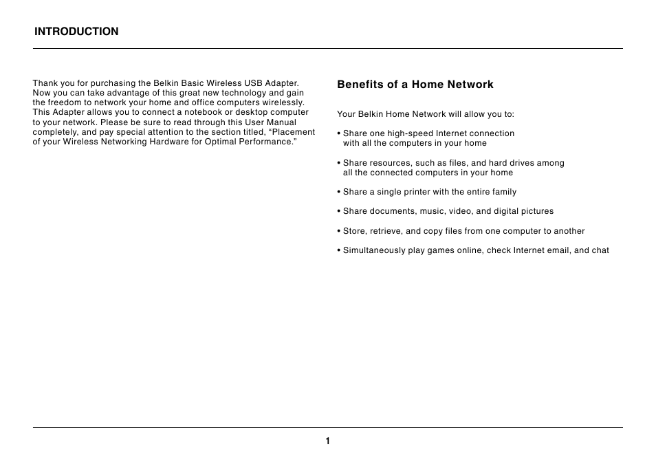 Introduction, Benefits of a home network | Belkin BASIC F7D1101 User Manual | Page 3 / 39
