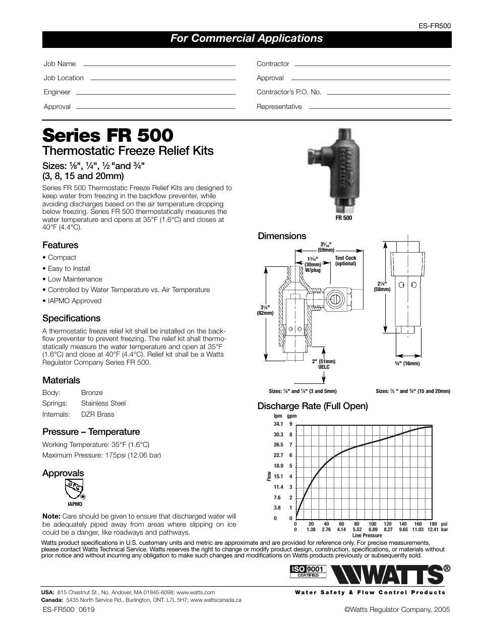 Watts FR 500 User Manual | 1 page