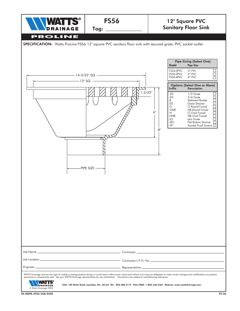 Watts FS56 User Manual | 1 page