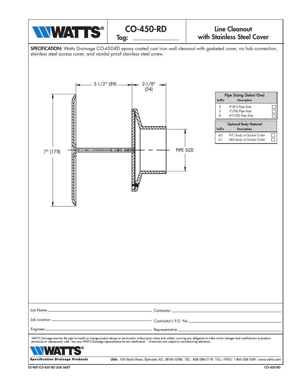 Watts CO-450-RD User Manual | 1 page