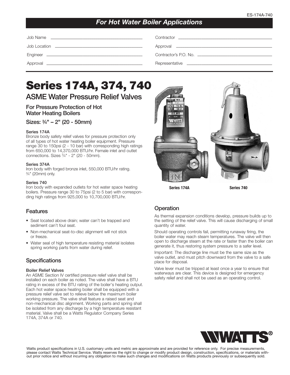 Watts 740 User Manual | 2 pages