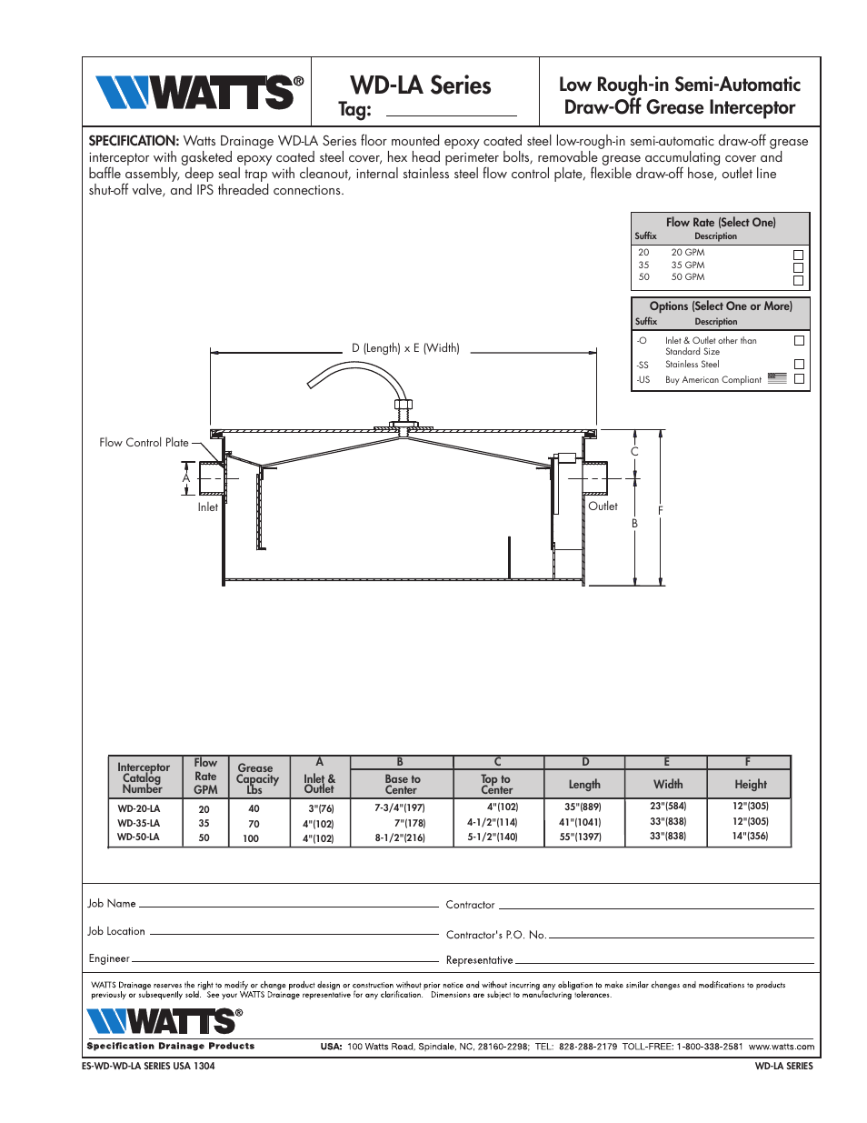 Watts WD-LA-SERIES User Manual | 1 page