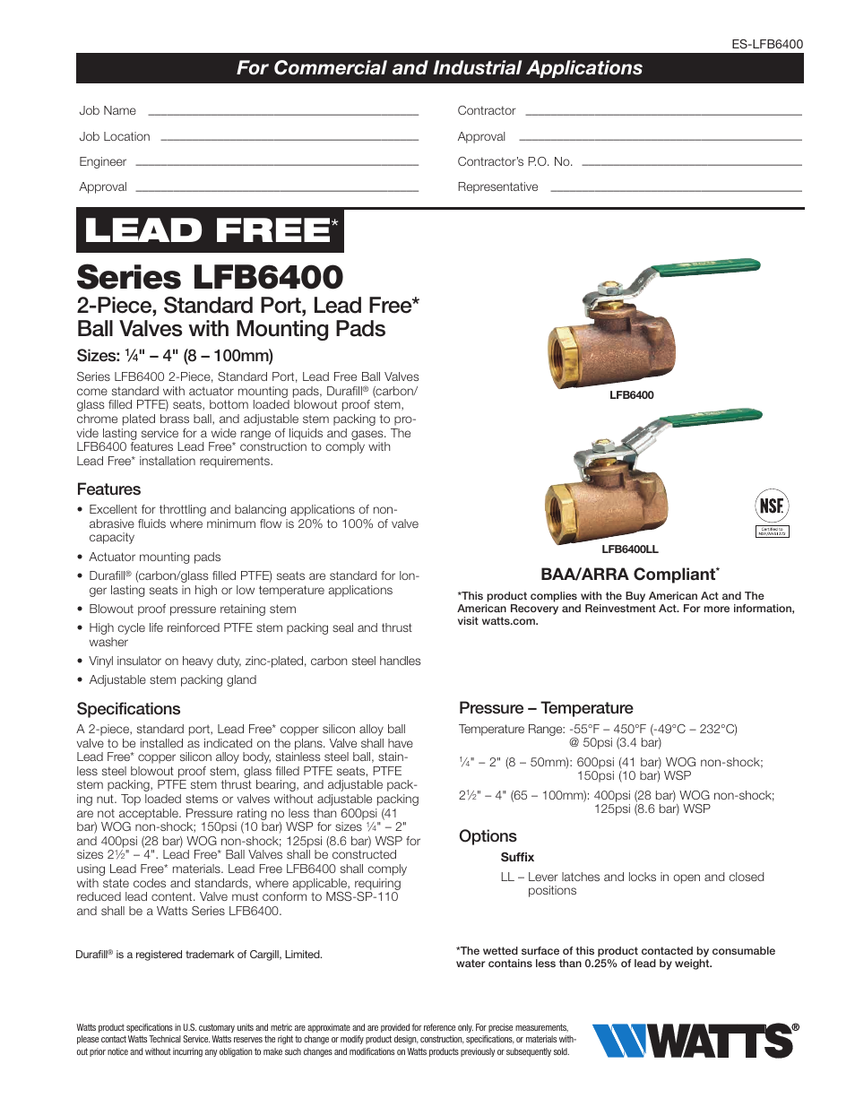 Watts LFB6400 User Manual | 2 pages