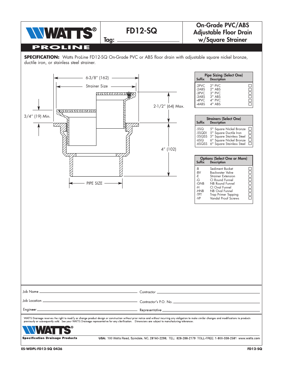 Watts FD12-SQ User Manual | 1 page