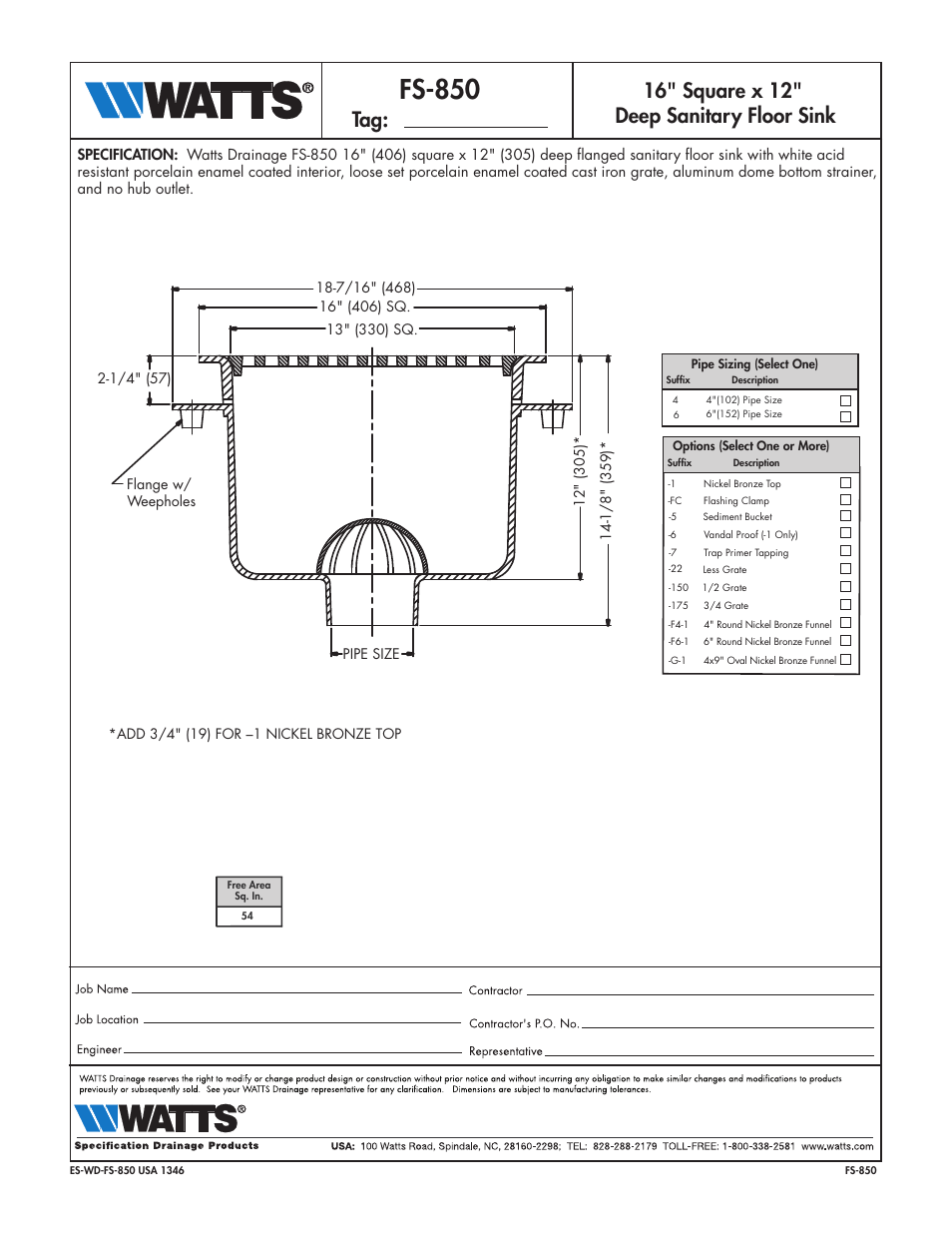 Watts FS-850 User Manual | 1 page