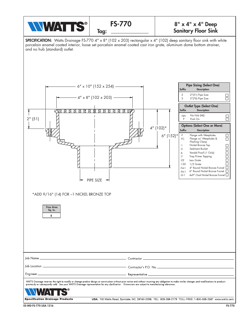 Watts FS-770 User Manual | 1 page