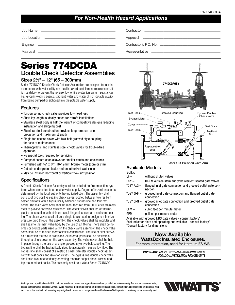 Watts 774DCDA User Manual | 2 pages