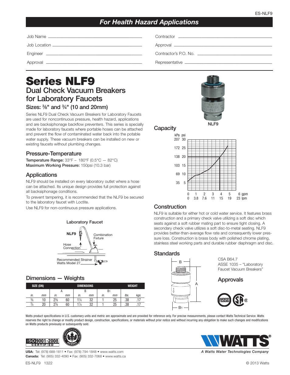 Watts NLF-9 User Manual | 1 page