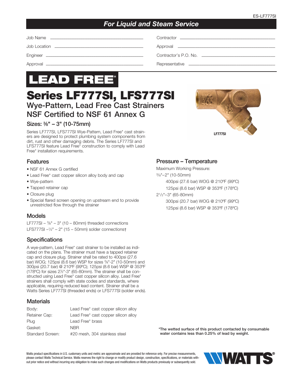 Watts LFS777SI User Manual | 2 pages