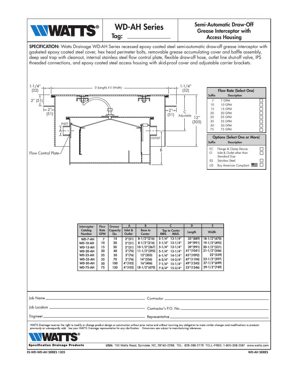 Watts WD-AH-SERIES User Manual | 1 page