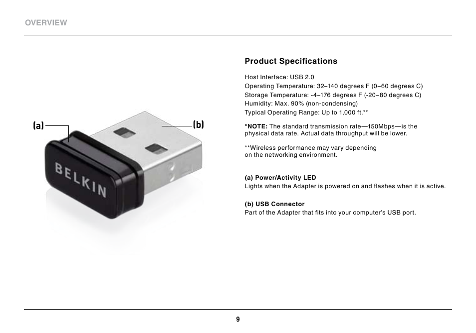 Belkin Wireless USB Adapter N150 Micro User Manual | Page 11 / 36