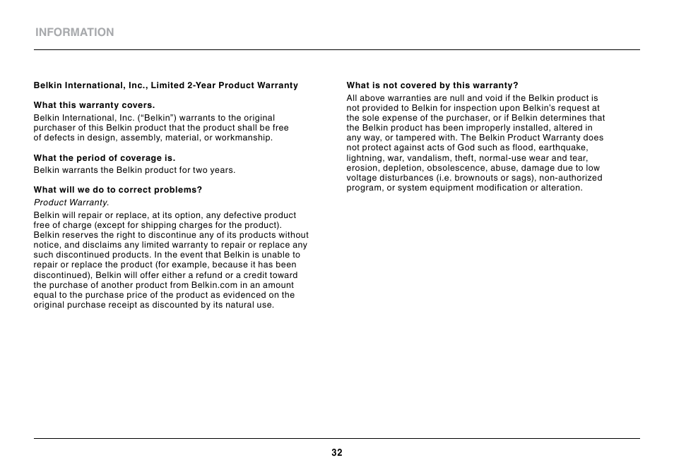 Belkin Wireless USB Adapter N150 Micro User Manual | Page 34 / 36