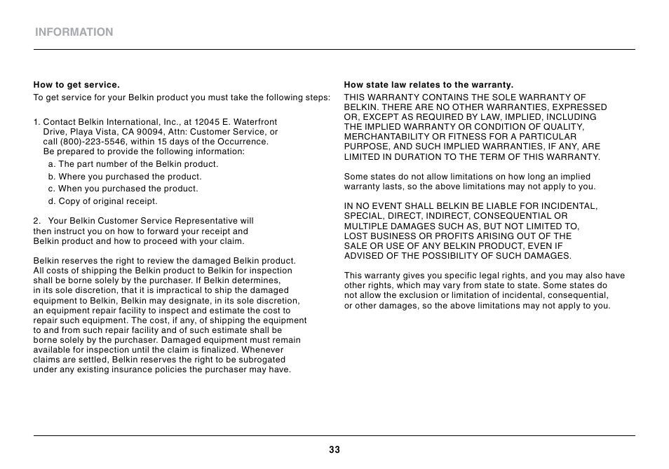 Belkin Wireless USB Adapter N150 Micro User Manual | Page 35 / 36