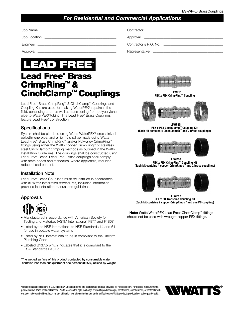 Watts LFWP16B User Manual | 2 pages