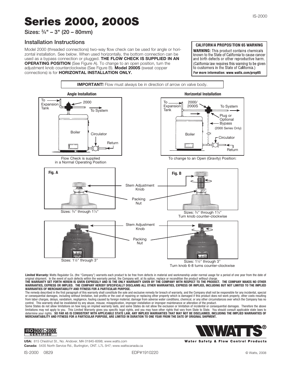 Watts 2000S-M5 User Manual | 1 page