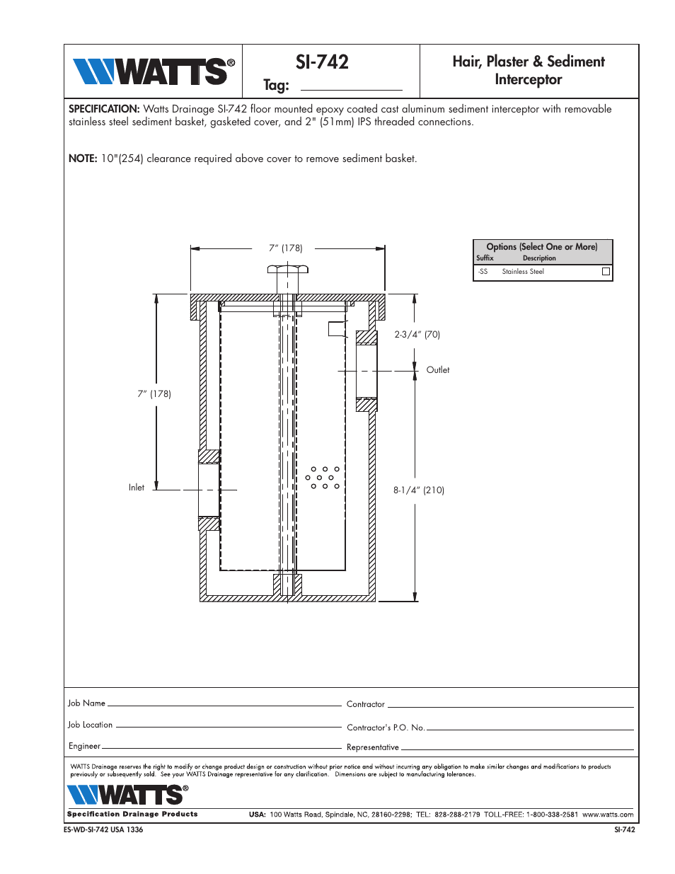 Watts SI-742 User Manual | 1 page