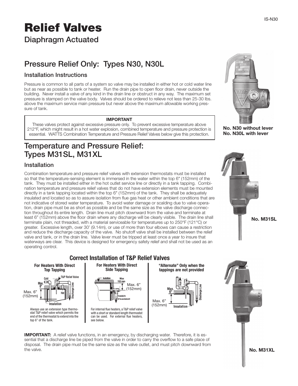 Watts N30 User Manual | 2 pages