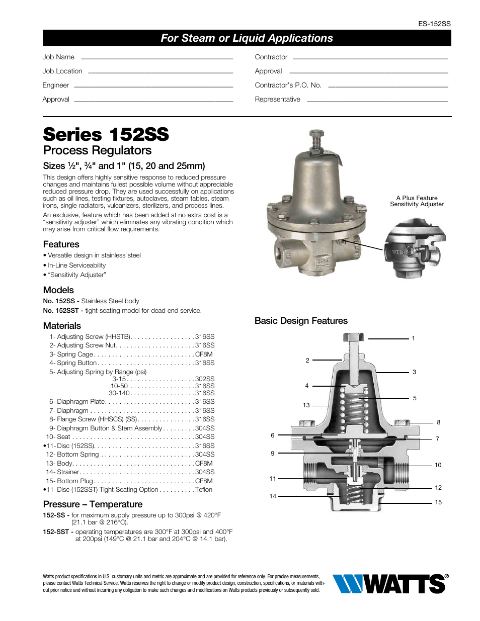 Watts 152SS User Manual | 2 pages