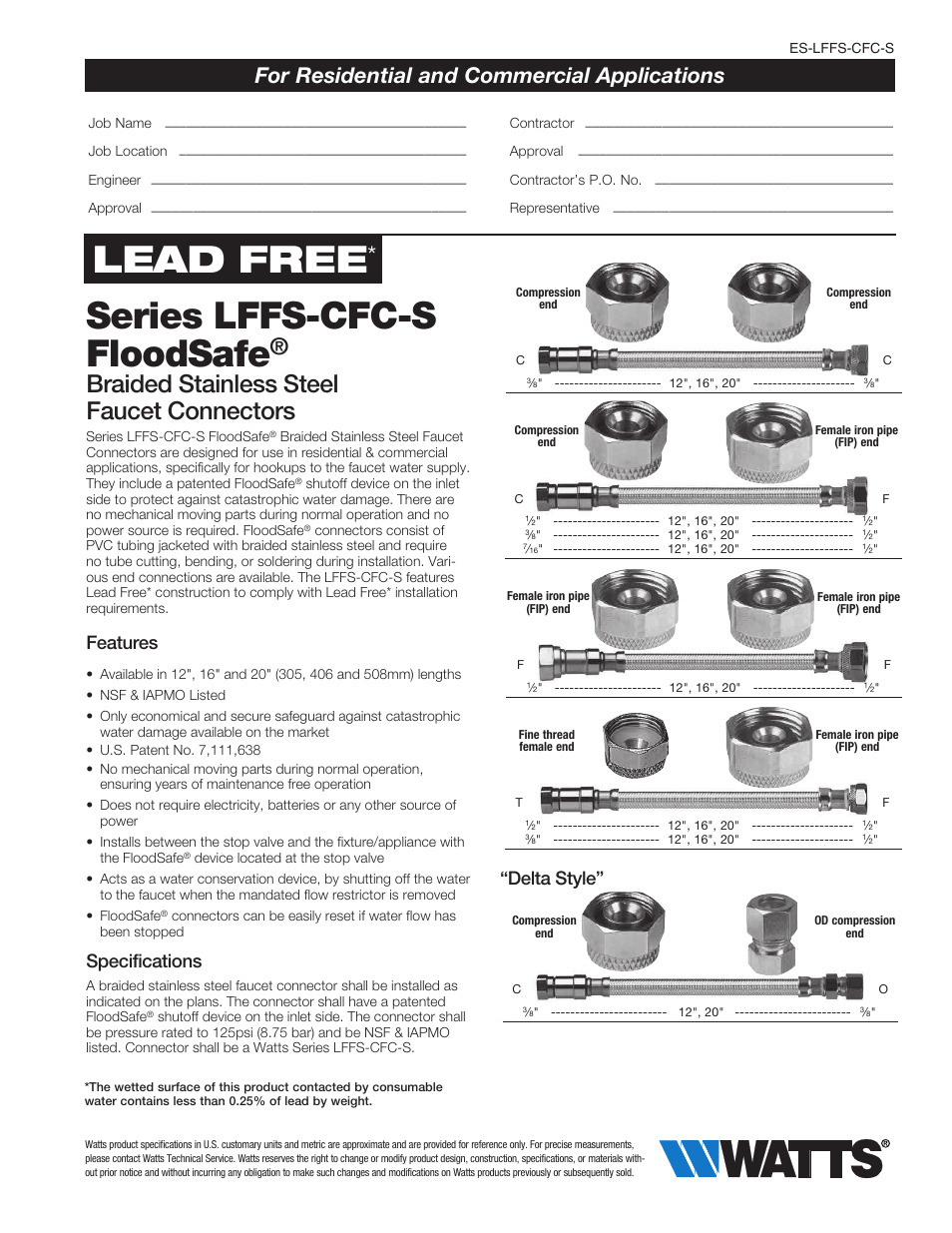 Watts LFFS-CFC-S User Manual | 2 pages