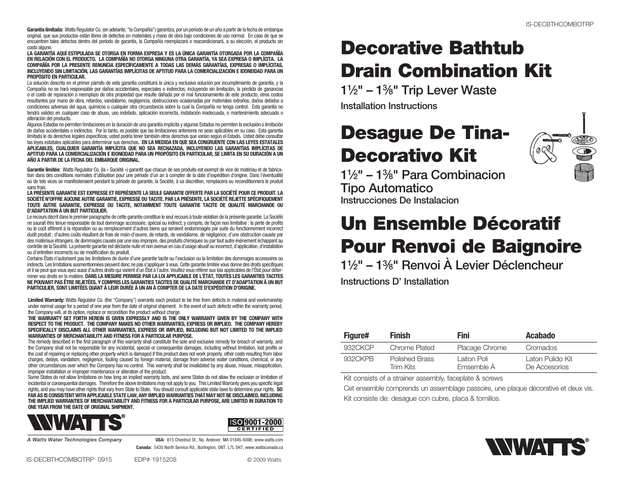 Watts C932 PVD User Manual | 2 pages