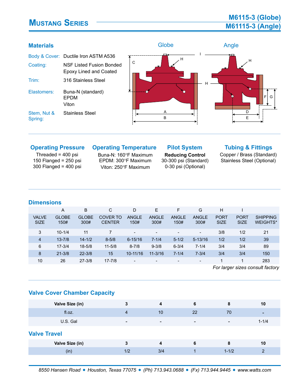 Ustang, Eries | Watts M61115-3 User Manual | Page 2 / 7