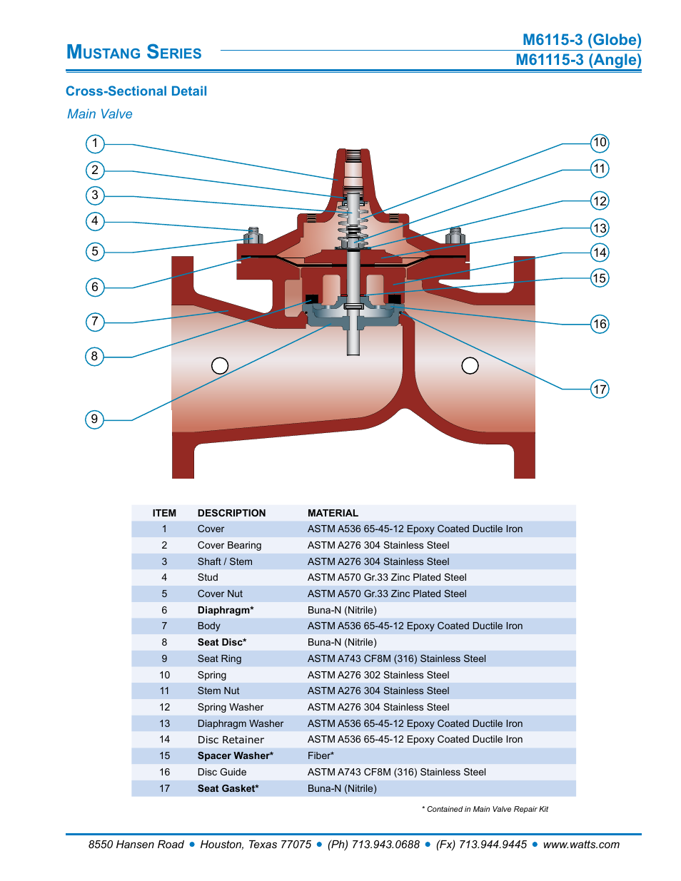 Ustang, Eries | Watts M61115-3 User Manual | Page 4 / 7