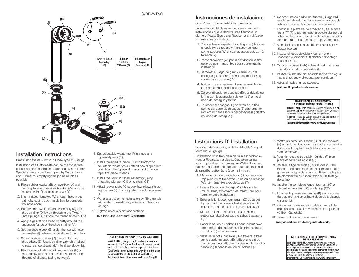 Instructions d’ installation, Instrucciones de instalacion, Installation instructions | Watts 935 443 User Manual | Page 2 / 2