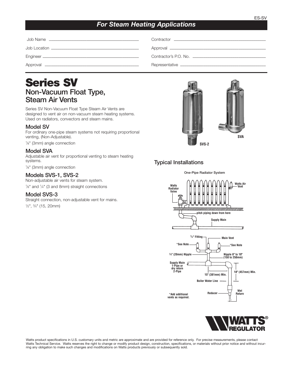 Watts SVS User Manual | 2 pages