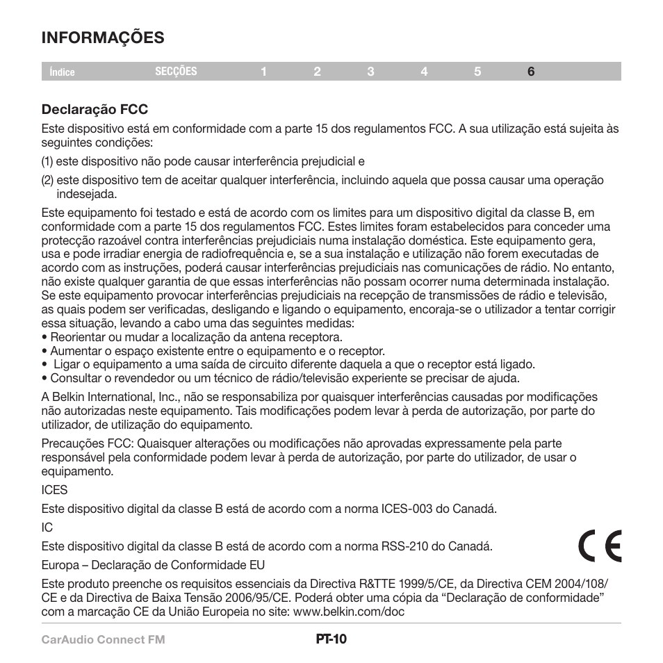 Informações | Belkin CarAudio Connect FM F8M120cw 8820ek00824 User Manual | Page 108 / 240