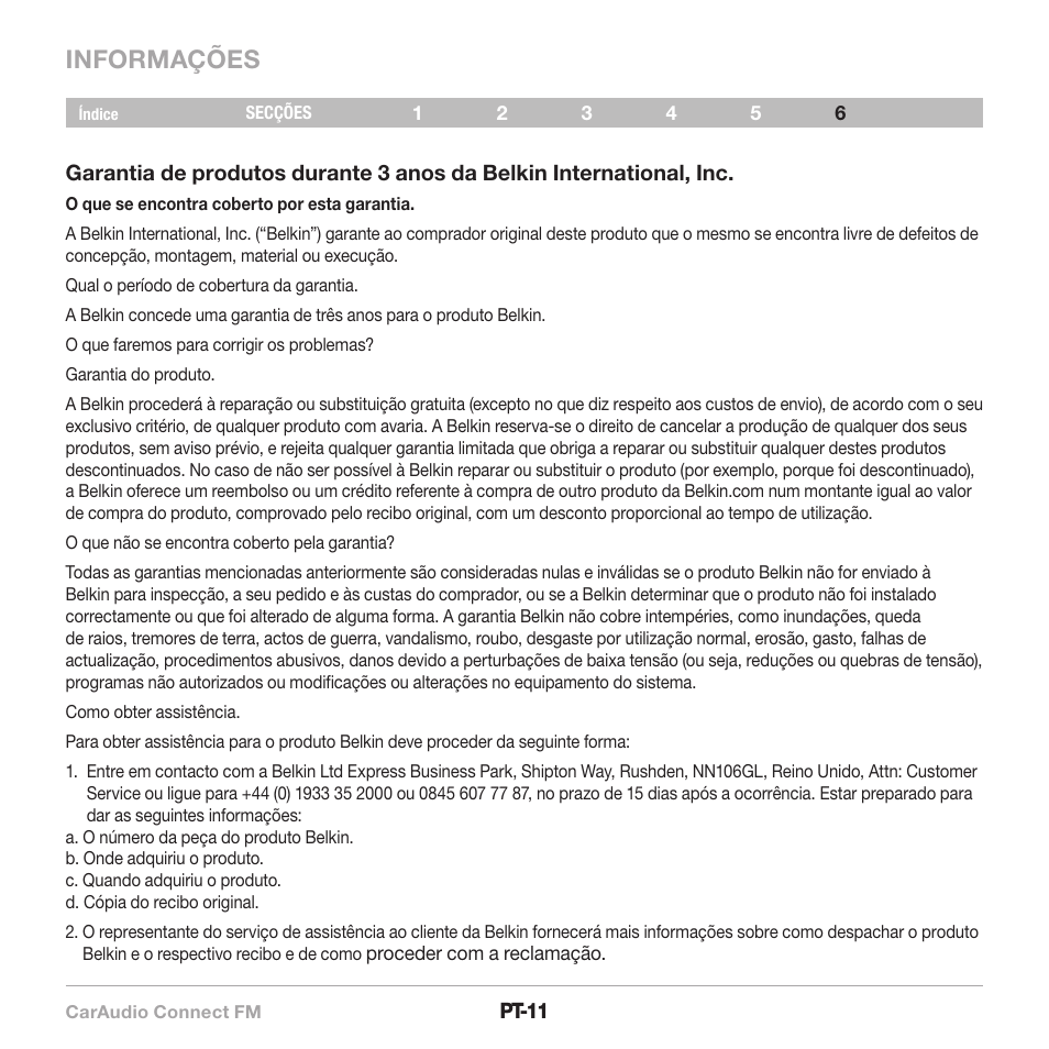 Informações | Belkin CarAudio Connect FM F8M120cw 8820ek00824 User Manual | Page 109 / 240