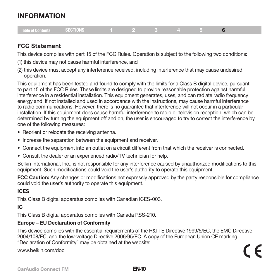 Information | Belkin CarAudio Connect FM F8M120cw 8820ek00824 User Manual | Page 12 / 240