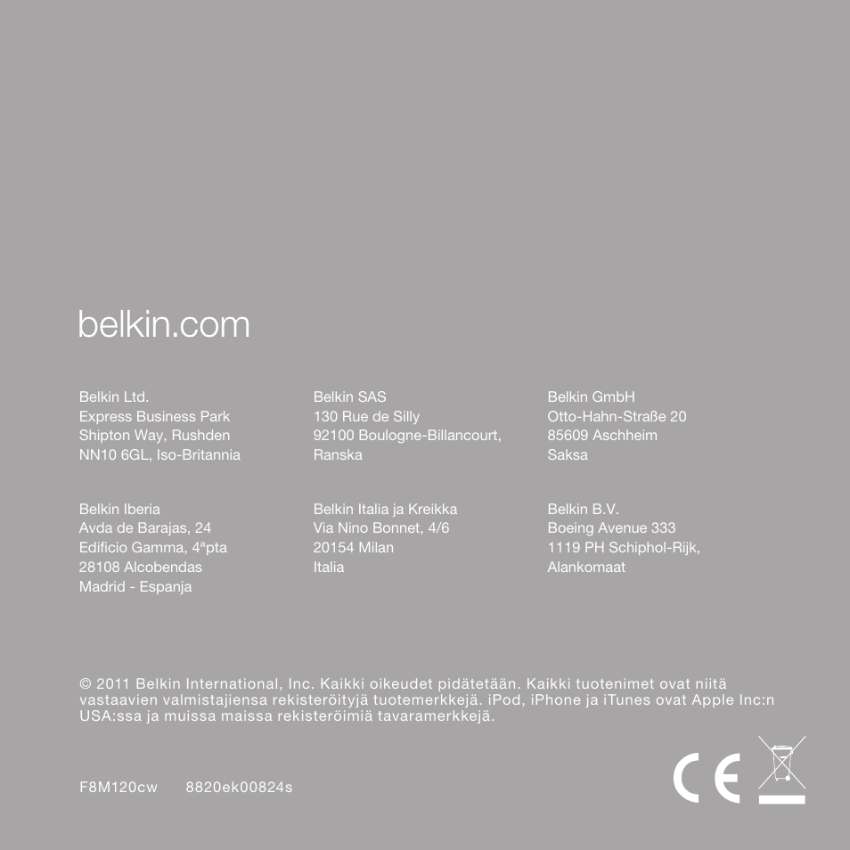 Belkin CarAudio Connect FM F8M120cw 8820ek00824 User Manual | Page 144 / 240