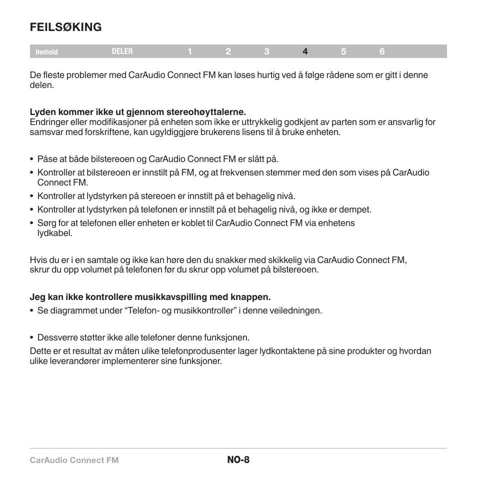 Feilsøking | Belkin CarAudio Connect FM F8M120cw 8820ek00824 User Manual | Page 154 / 240