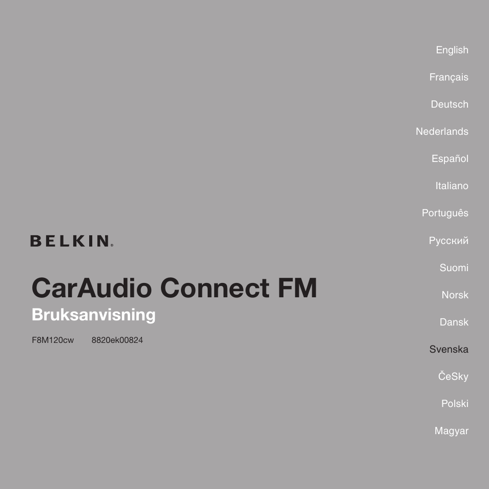 Caraudio connect fm, Bruksanvisning | Belkin CarAudio Connect FM F8M120cw 8820ek00824 User Manual | Page 177 / 240