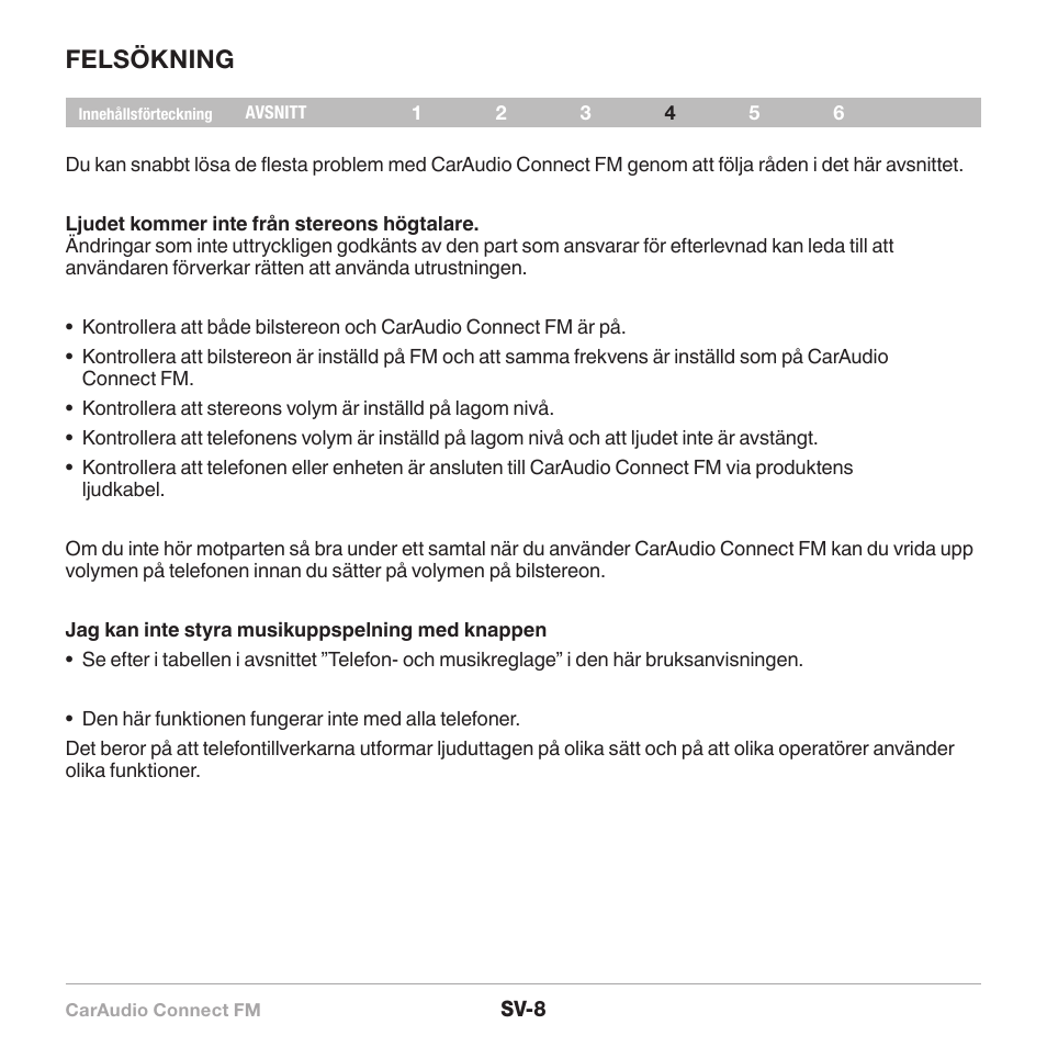 Felsökning | Belkin CarAudio Connect FM F8M120cw 8820ek00824 User Manual | Page 186 / 240