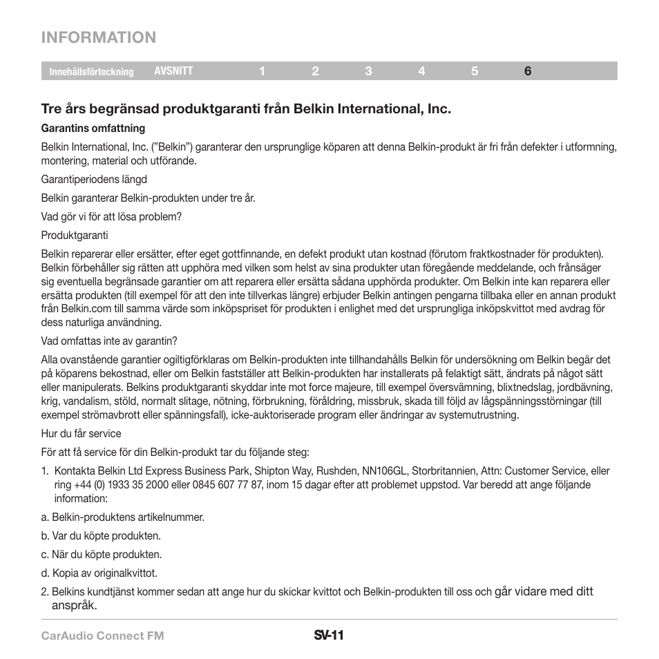 Information | Belkin CarAudio Connect FM F8M120cw 8820ek00824 User Manual | Page 189 / 240