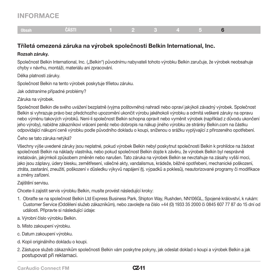 Informace | Belkin CarAudio Connect FM F8M120cw 8820ek00824 User Manual | Page 205 / 240