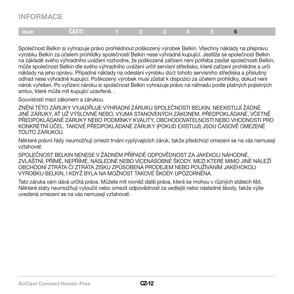 Informace | Belkin CarAudio Connect FM F8M120cw 8820ek00824 User Manual | Page 206 / 240