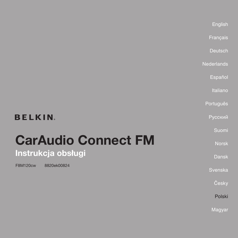 Caraudio connect fm, Instrukcja obsługi | Belkin CarAudio Connect FM F8M120cw 8820ek00824 User Manual | Page 209 / 240