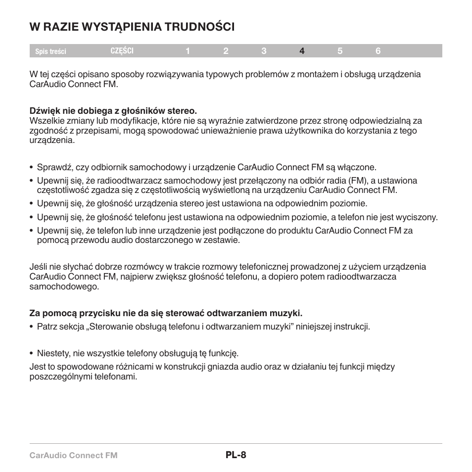 W razie wystąpienia trudności | Belkin CarAudio Connect FM F8M120cw 8820ek00824 User Manual | Page 218 / 240