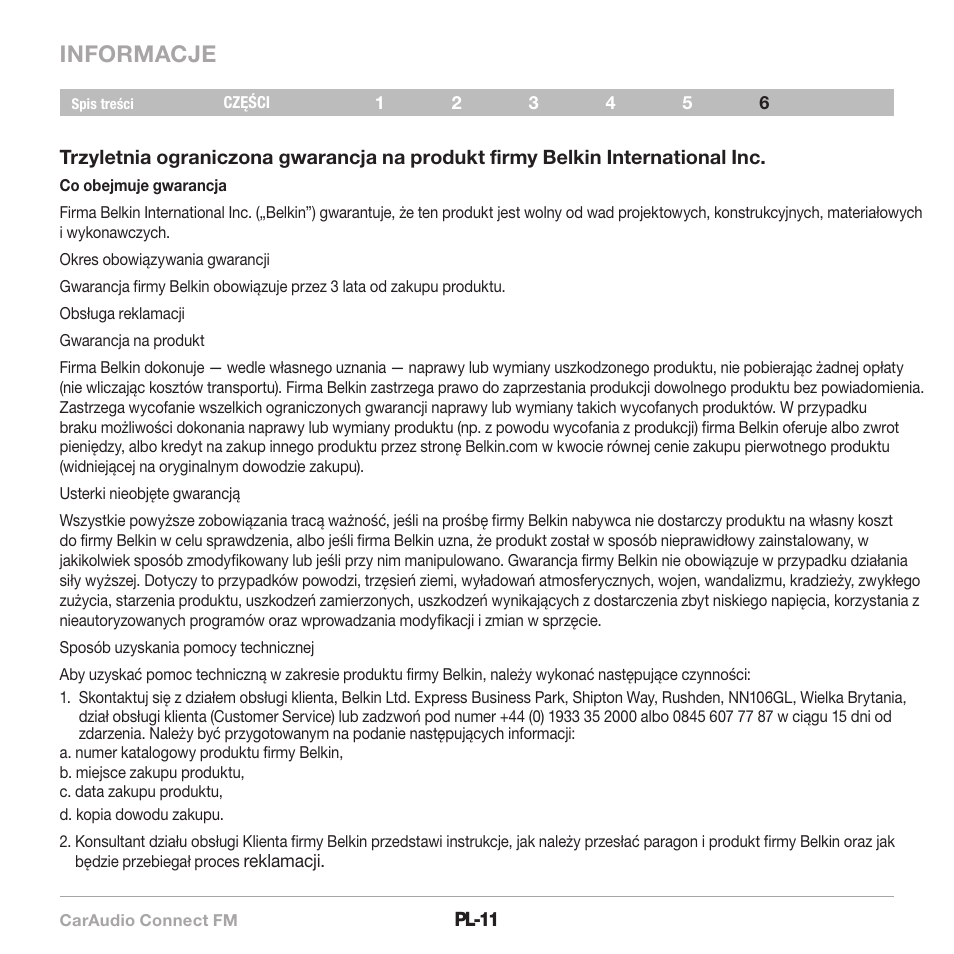 Informacje | Belkin CarAudio Connect FM F8M120cw 8820ek00824 User Manual | Page 221 / 240