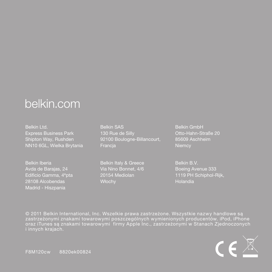 Belkin CarAudio Connect FM F8M120cw 8820ek00824 User Manual | Page 224 / 240