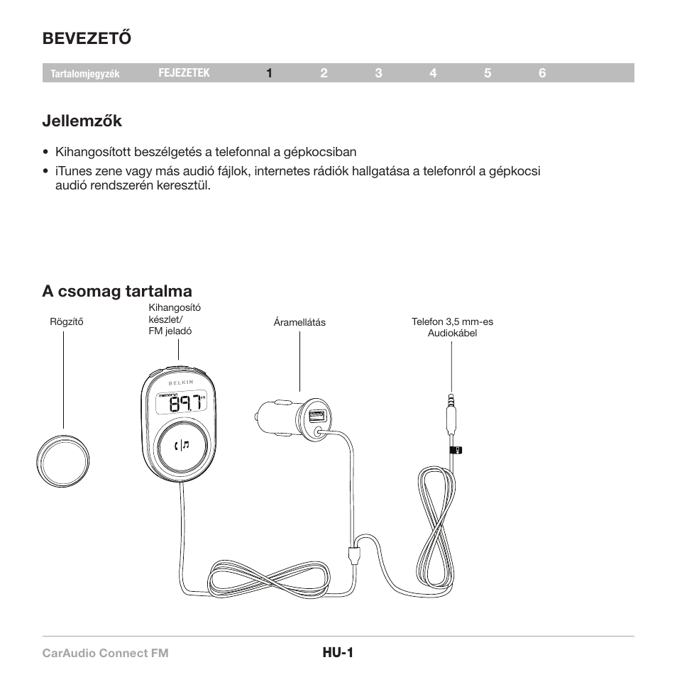 Bevezető jellemzők, A csomag tartalma | Belkin CarAudio Connect FM F8M120cw 8820ek00824 User Manual | Page 227 / 240