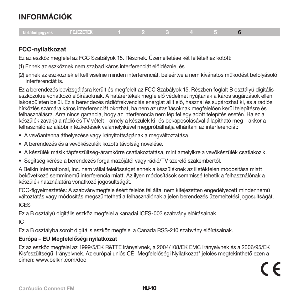 Információk | Belkin CarAudio Connect FM F8M120cw 8820ek00824 User Manual | Page 236 / 240