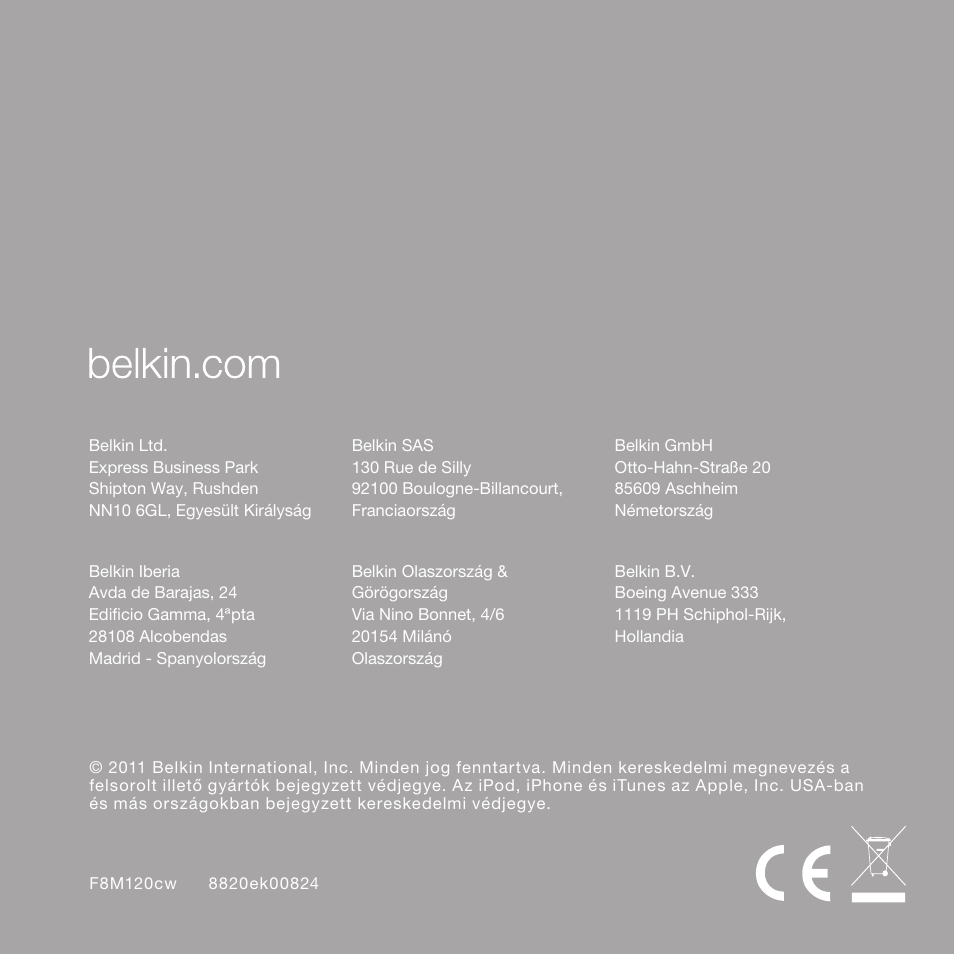 Belkin CarAudio Connect FM F8M120cw 8820ek00824 User Manual | Page 240 / 240