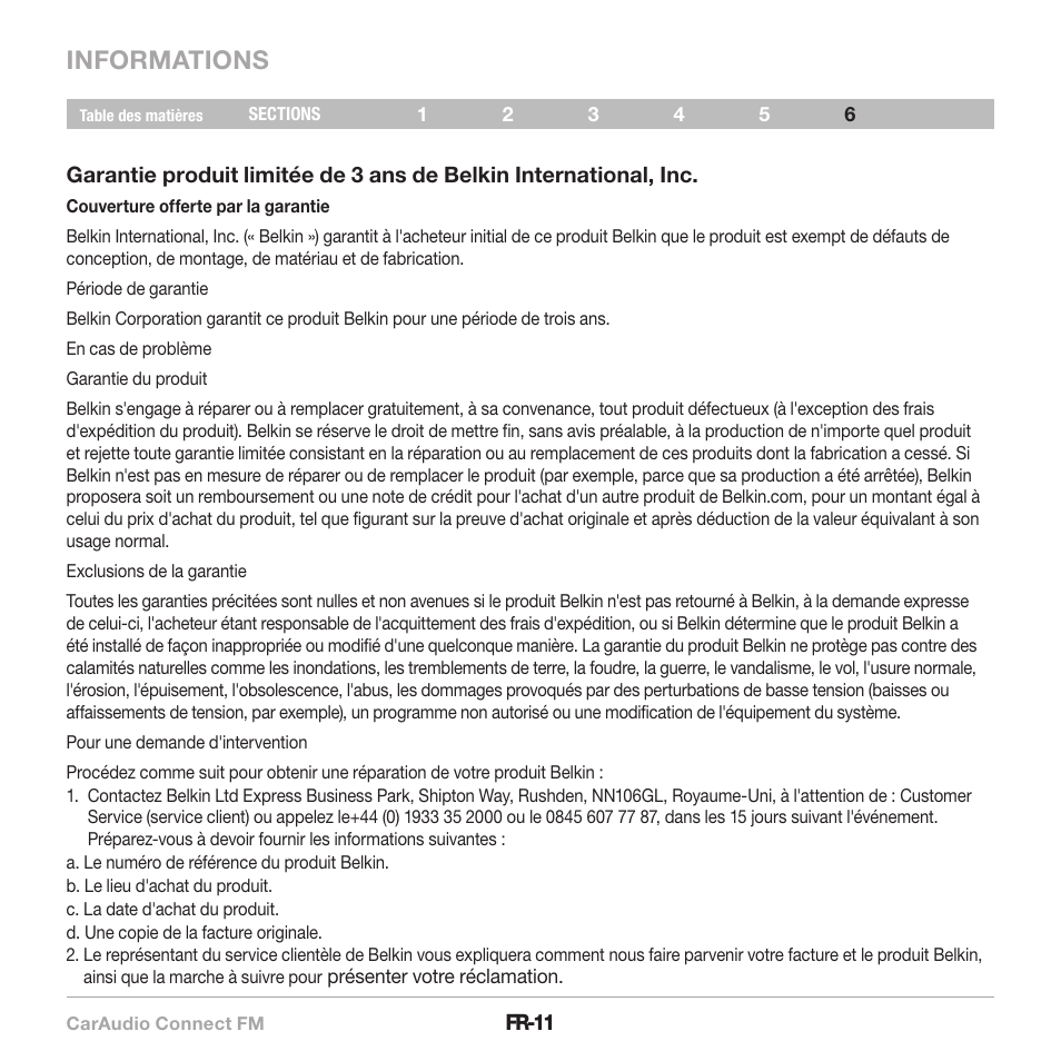 Informations | Belkin CarAudio Connect FM F8M120cw 8820ek00824 User Manual | Page 29 / 240