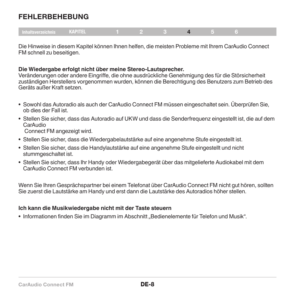 Fehlerbehebung | Belkin CarAudio Connect FM F8M120cw 8820ek00824 User Manual | Page 42 / 240